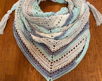 Shawl, Blue Hawaiian Crochet Shawl, crocheted shawl, crocheted scarf, crocheted wrap