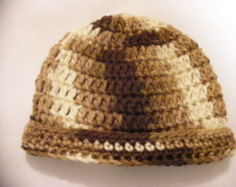 Newborn Hat, Crocheted Baby Hat, Baby Boy Hat, Brown Camo Baby Hat