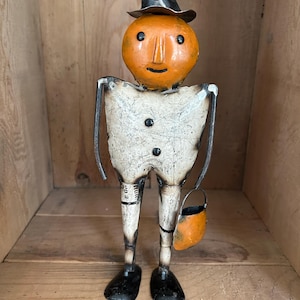 Primitive Recycled Metal Pauly Pumpkin No. 2~ Farmhouse Style~ Metal Standing Pumpkin man~ One of a Kind~ Fall Halloween Decor