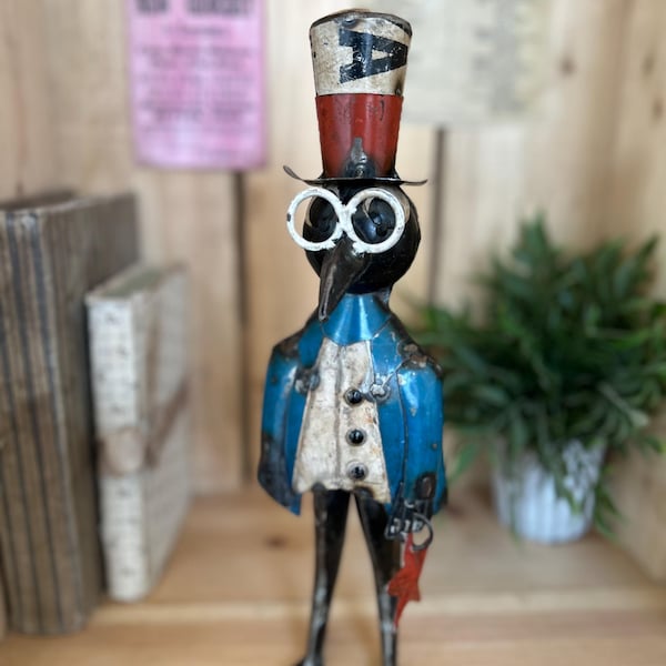 Primitive Vintage Americana Recycled Metal Leo Patriot Crow No.2~ Farmhouse Style~ July 4th Summer Decor~ One of a Kind~ Americana Decor