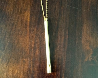 gold whistle necklace, gold whistle, whistle necklace, whistle, whistle jewelry, whistle pendant, long whistle, gold necklace, necklace
