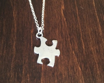 puzzle piece necklace, puzzle necklace, autism necklace, puzzle piece, puzzle, jigsaw puzzle, jigsaw puzzle necklace, silver necklace