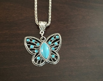 Turquoise Necklace, Butterfly Necklace, Turquoise Butterfly, Butterfly, Turquoise Jewelry, Turquoise Gifts, Butterfly Gift, Turquoise