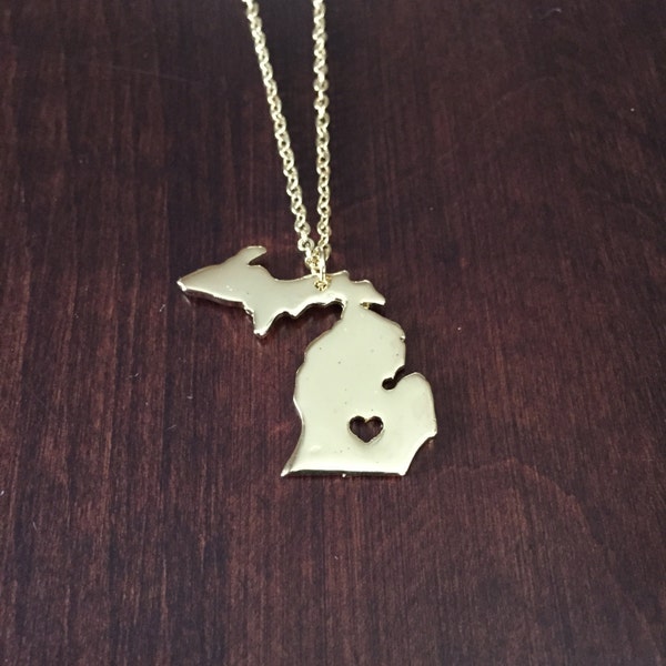 Michigan Necklace, Michigan, gold Michigan necklace, Michigan jewelry, Michigan pendant, state necklace, state jewelry, gold necklace