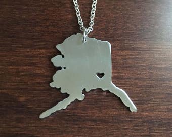 Alaska Necklace, Alaska, silver Alaska necklace, Alaska jewelry, Alaska pendant, state necklace, state jewelry, necklace, silver necklace