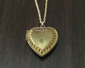 locket, locket necklace, vintage locket,  vintage necklace, gold locket, heart locket, heart necklace, gold heart necklace, heart pendant