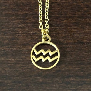 gold Aquarius necklace, Aquarius necklace, Aquarius necklace gold, necklace Aquarius, Aquarius gifts, Aquarius pendant, zodiac necklace