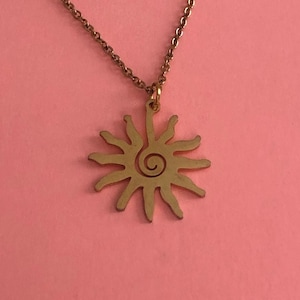gold spiral sun necklace, spiral sun necklace, spiral sun pendant, gold sun necklace, sun necklace gold, gold necklace sun, sun gold pendant