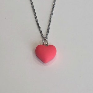 pink heart necklace, resin heart necklace, resin heart pendant, pink heart, pink heart pendant, pink heart jewelry, silver heart necklace