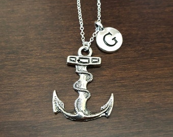 anchor, anchor necklace, anchor charm, anchor pendant, anchor jewelry, personalized necklace, initial necklace, monogram, monogram necklace