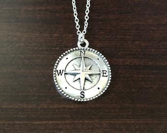 compass, compass necklace, compass pendant, compass jewelry, compass gift, silver compass necklace, small compass necklace, nautical gifts