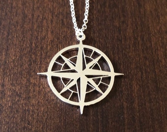 compass, compass necklace, compass pendant, compass jewelry, compass gift, silver compass necklace, small compass necklace, nautical, gifts