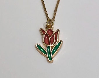 rose necklace, red rose necklace, rose, rose jewelry, rose pendant, enamel necklace, enamel jewelry, flower, flower necklace, flower jewelry