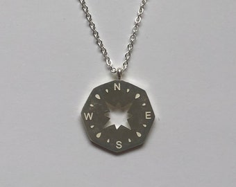 silver compass necklace, compass necklace, small compass necklace, compass jewelry, nautical necklace, compass pendant, nautical pendant