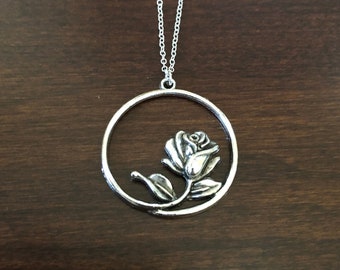 rose necklace, rose gift, rose gifts for women, rose jewelry, rose pendant, rose charm, silver rose, silver rose necklace, roses necklace