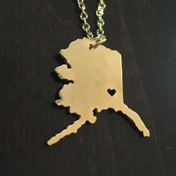 Alaska Necklace, Alaska, gold Alaska necklace, Alaska jewelry, Alaska pendant, state necklace, state jewelry, necklace, gold necklace