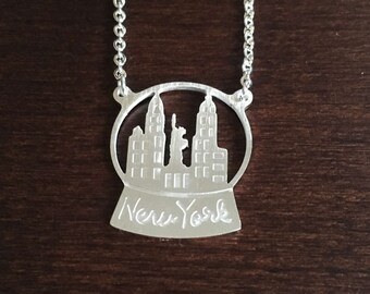 GiftJewelryShop Ancient Style Silver Plate New York Twin Towers Floral Hoop Charm Pendant Necklace 