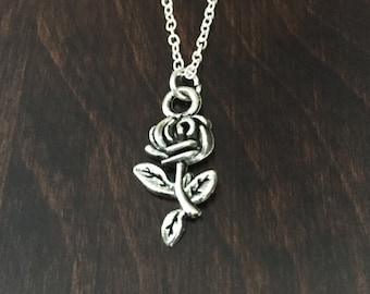 rose necklace, silver rose necklace, rose, rose jewelry, rose pendant, flower, flower necklace, flower jewelry, silver necklace, necklace