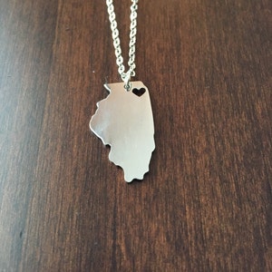 Illinois Necklace, Illinois pendant, silver Illinois necklace, Illinois state necklace, state necklace, state of Illinois, necklace Illinois