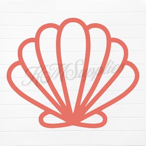 May include: A coral-colored seashell outline against a white, wood-grain background. The seashell design features a fan-like shape with multiple curved segments, and the text "RKM Supplies" is partially visible within the design.