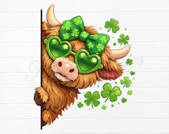 highland cow clipart png, peeking cow png, st patricks day highland cow, highland cow st patrick, highland cow sublimation designs, png cows