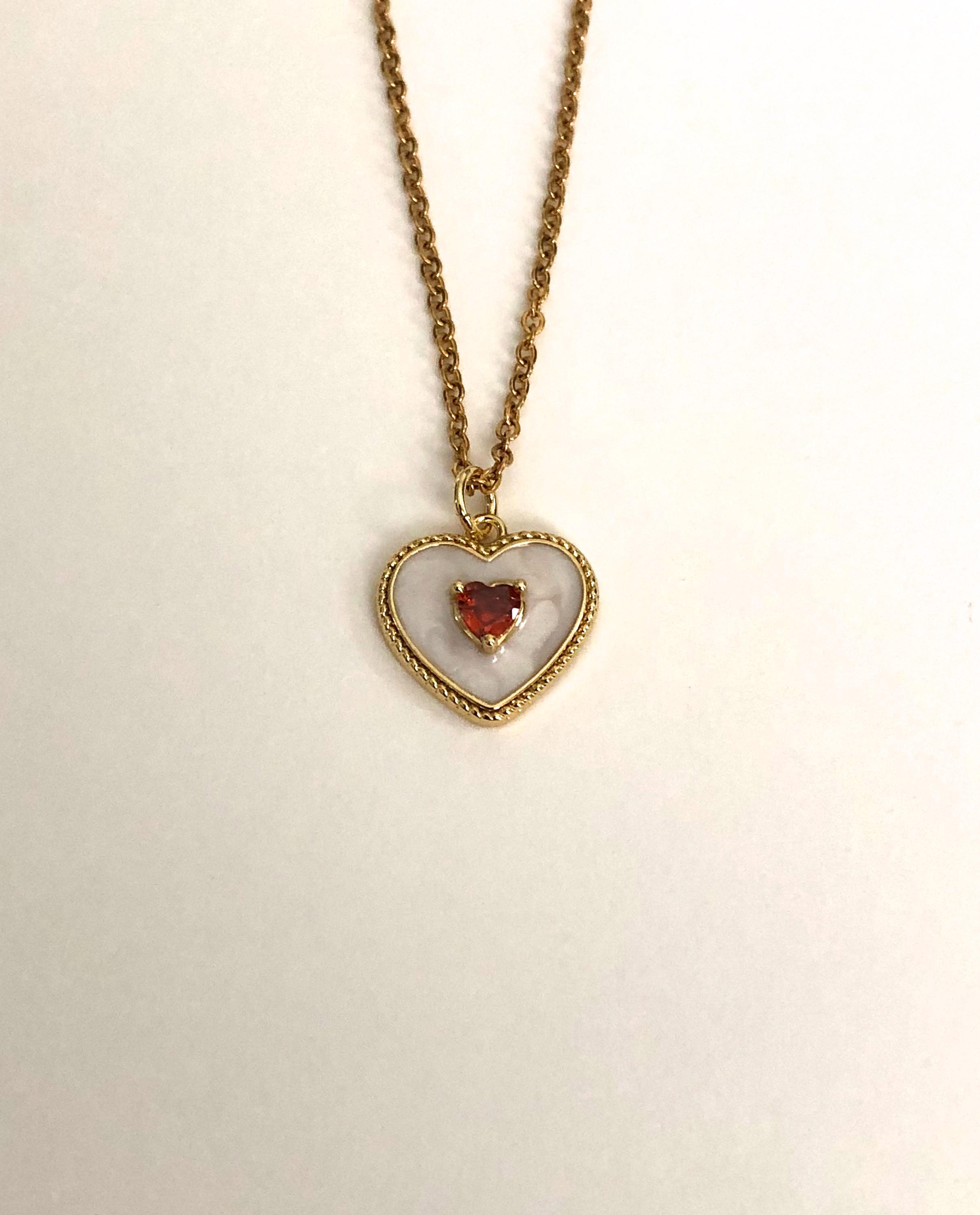 Heart Necklace, White Heart, White Heart Necklace, White