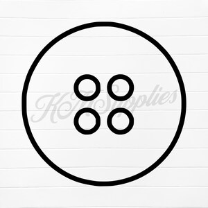May include: A black and white illustration of a button with four holes.