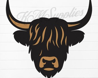 Highland Cow Head PNG, Rustic Farmhouse Animal Silhouette Clipart, Country Western Cow Wall Art, Highland Cattle Printable Design, Cow PNG