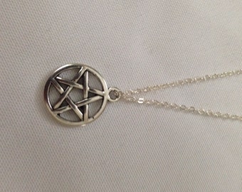 Silver Pentagram Necklace, necklace, pentagram, pentagram necklace, pentagram pendant, silver necklace, silver, jewelry, pentagram jewelry