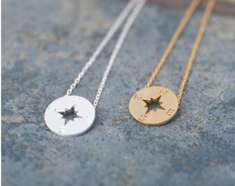 Gold or Silver Compass Necklace, compass necklace, small compass necklace, compass jewelry, nautical necklace