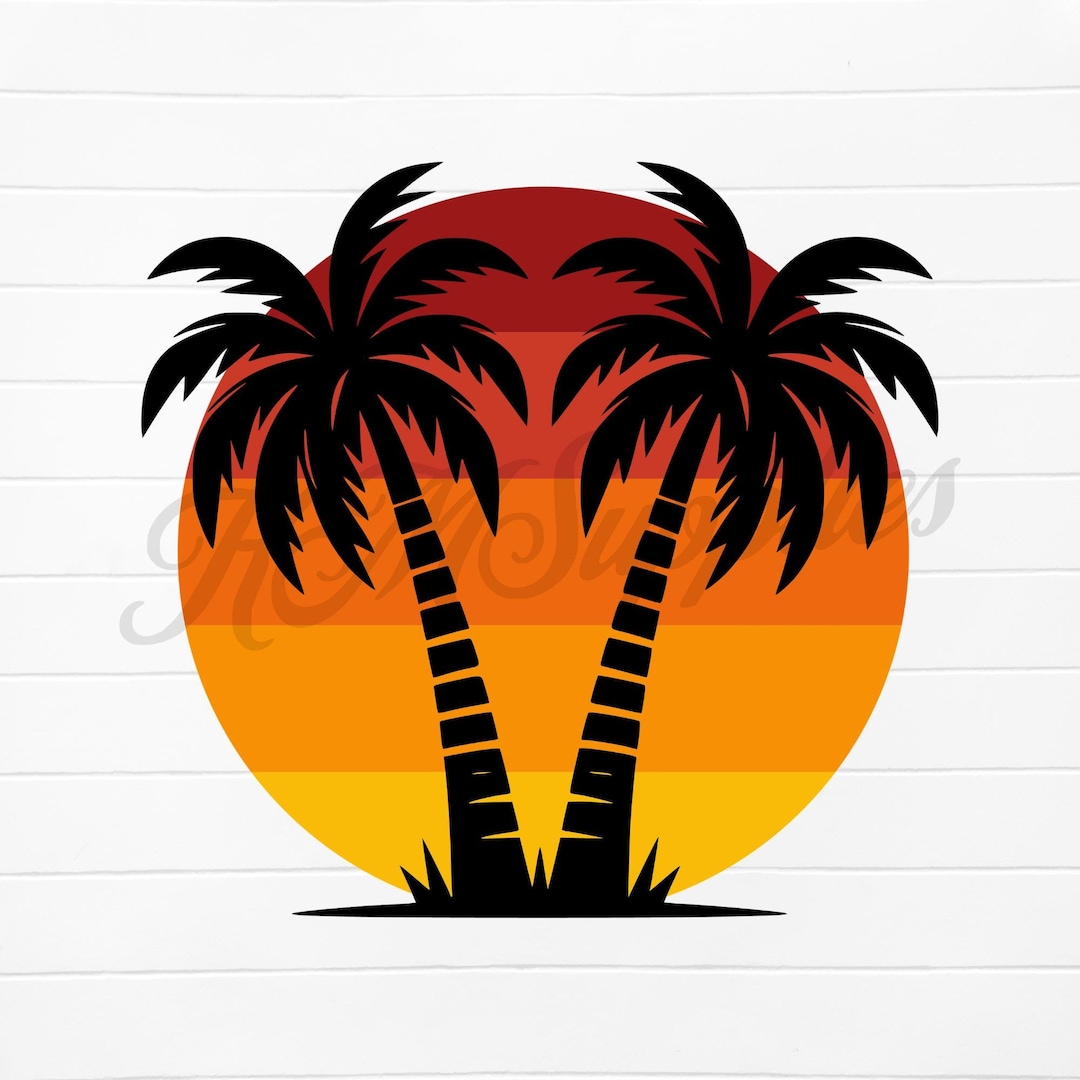 Sunset Palm Trees Svg, Sunset With Palm Trees Png, Palm Tree Circle Svg ...