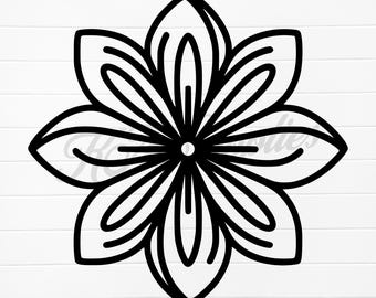 Descargas digitales de flores, arte lineal de flores PNG, arte lineal de flores SVG, flor simple PNG, contorno de flor SVG, descarga digital de flores, flores