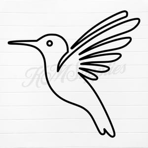 Puede incluir: Un dibujo en blanco y negro de un colibrí con las alas extendidas.