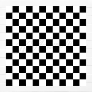 May include: Black and white checkered pattern. The pattern is made up of alternating black and white squares.
