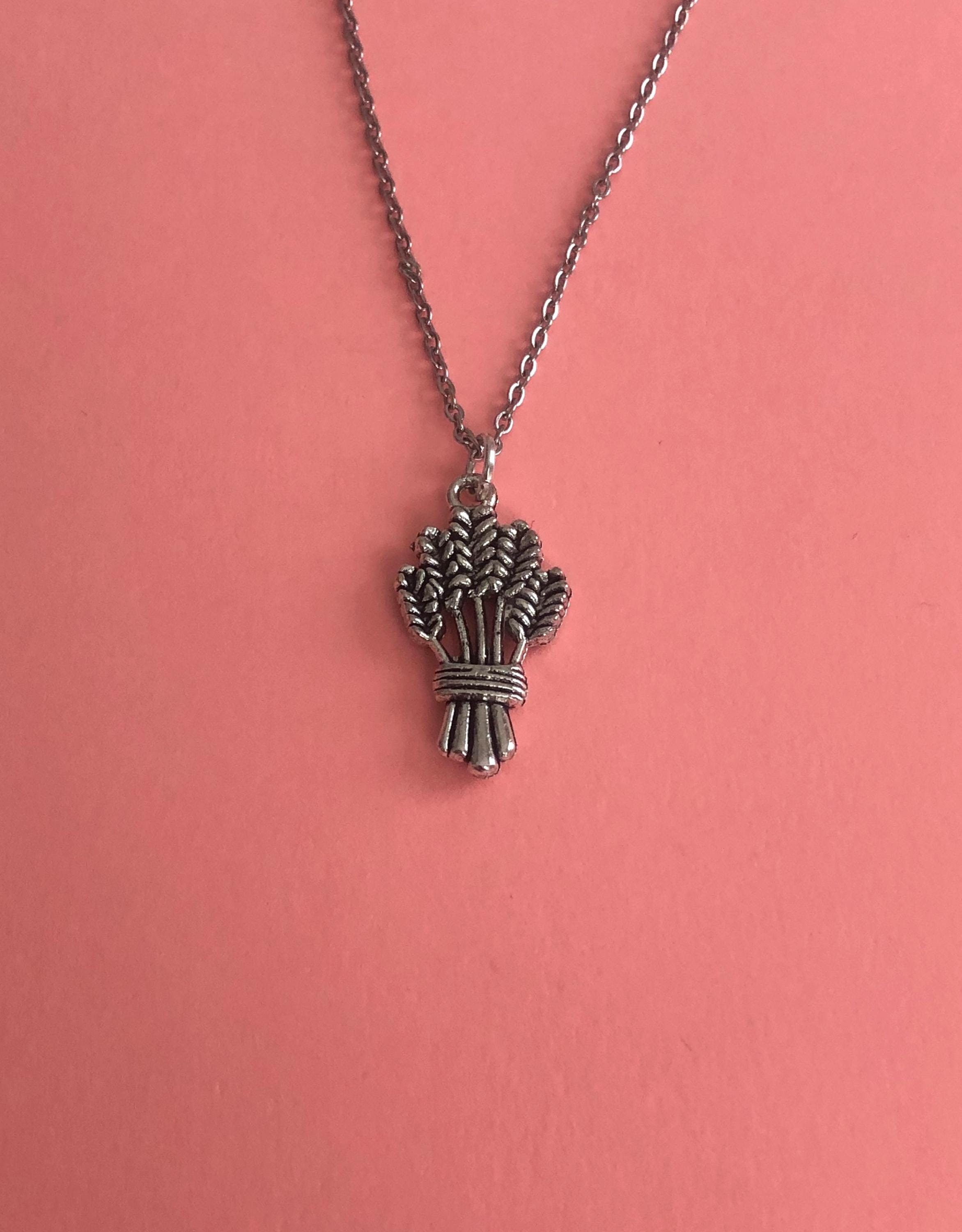 wheat charm necklace, wheat necklace silver, wheat necklace, wheat necklace women, wheat pendant, wheat jewelry, plant necklace silver, gift