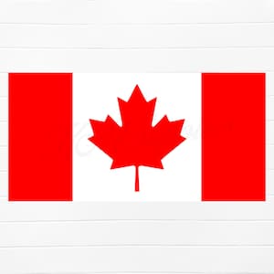 May include: A red and white Canadian flag with a large red maple leaf in the centre.