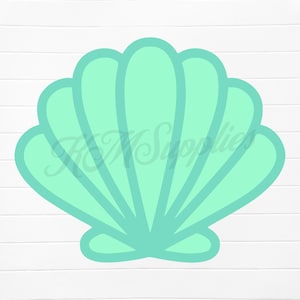 May include: A light green seashell with a scalloped edge. The shell is a simple, cartoon-like design.