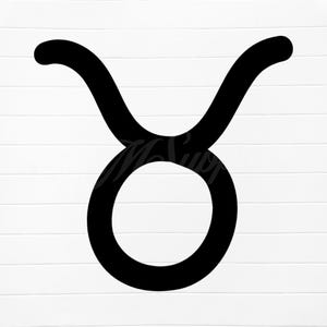 May include: Black and white silhouette of the Taurus zodiac sign.