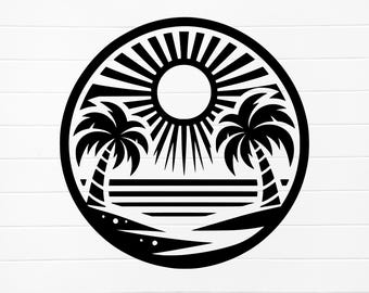 夕焼けのヤシの木 svg、ヤシの木の夕焼け svg、ヤシの木とビーチ svg、ヤシの木の円 svg、ヤシの木と夕焼け svg、ヤシの木と波 svg