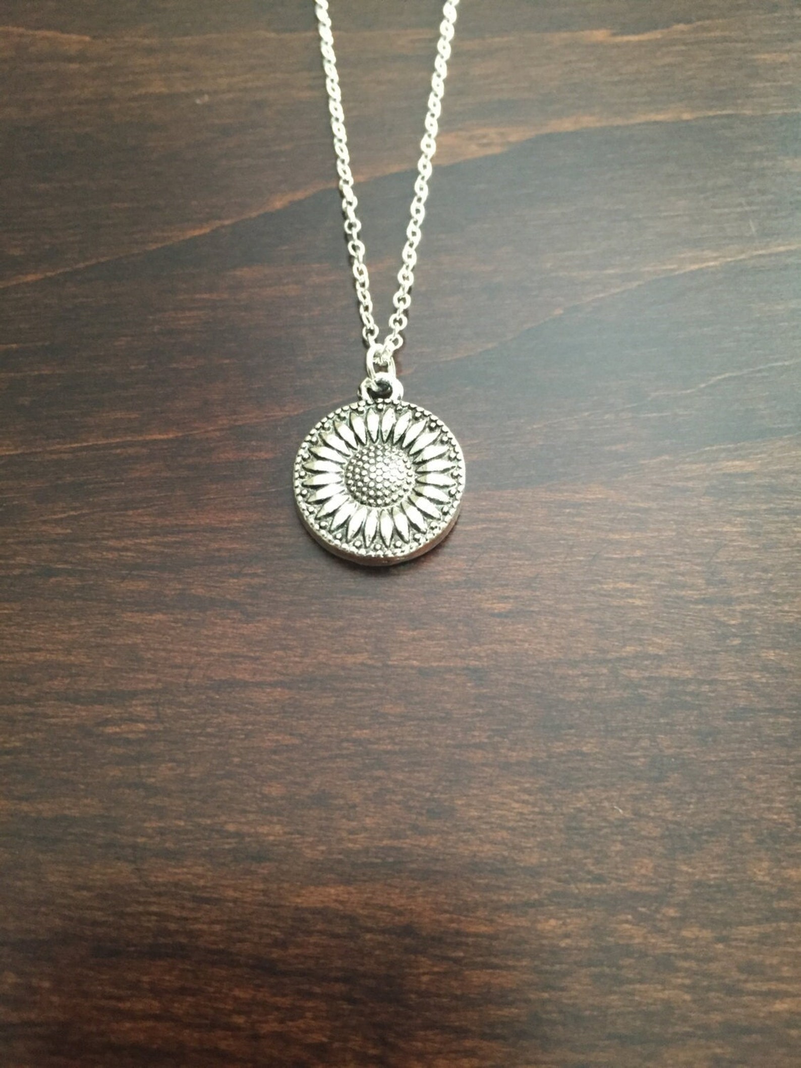 Sunflower Necklace, Sunflower, Silver Sunflower Necklace, Flower