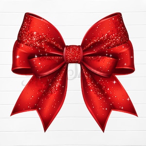 Puede incluir: Un gran lazo rojo con un acabado brillante. El lazo está atado en un estilo clásico con dos lazos y un nudo central.