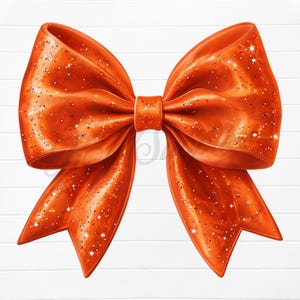 Puede incluir: Un gran lazo naranja con un acabado brillante. El lazo está atado en una forma clásica con dos lazos y un nudo central.