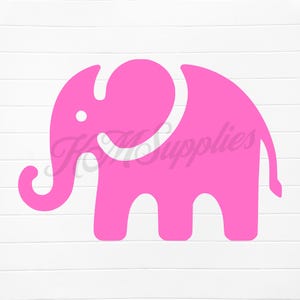 Puede incluir: Una silueta rosa de un elefante con un diseño simple. El elefante está mirando hacia la izquierda y tiene la trompa enroscada.