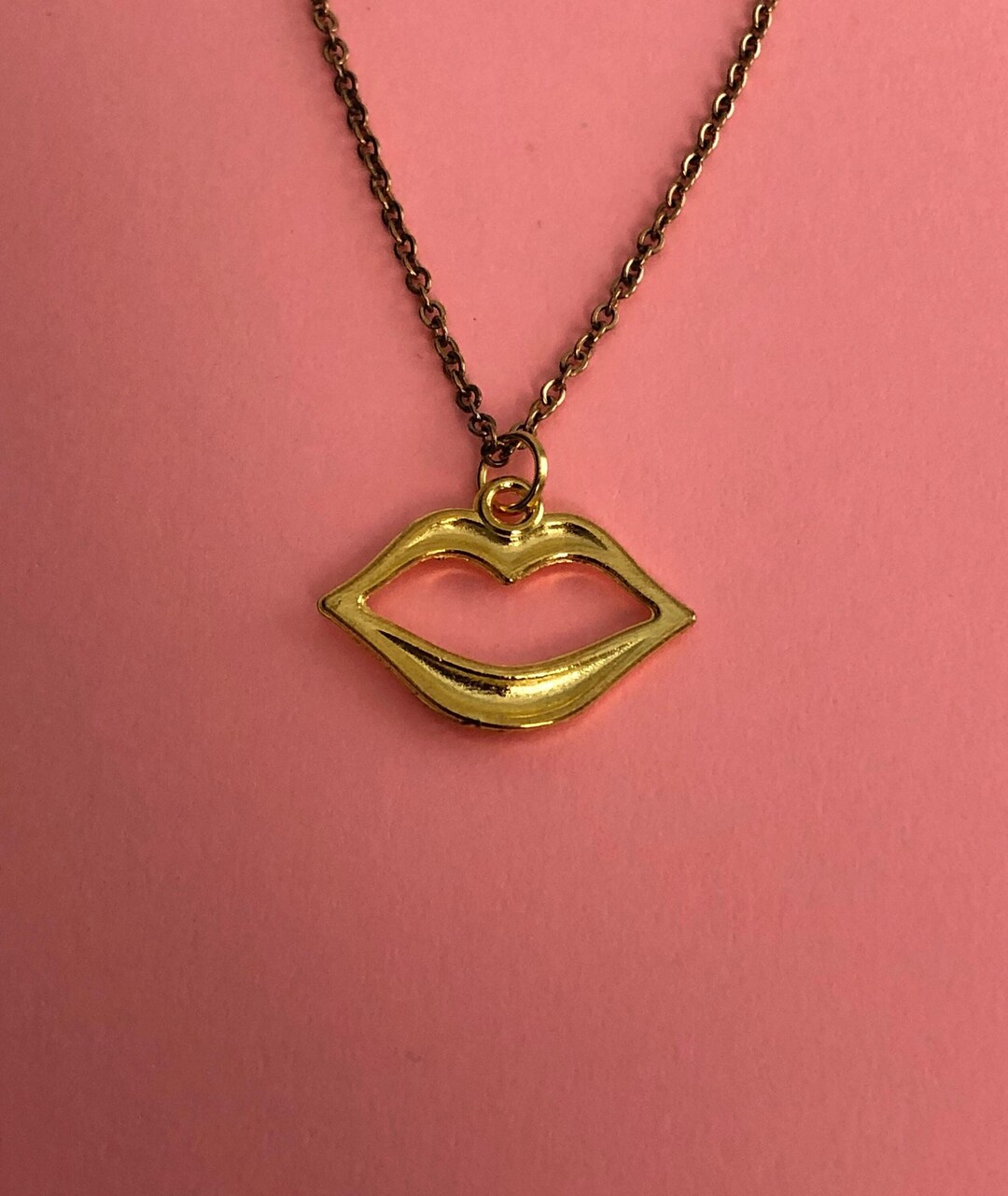 Gold Lip Necklace, Lip Necklace, Lips Necklace, Lips Pendant, Gold