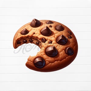 Puede incluir: Una galleta de chocolate con un bocado sacado. La galleta es marrón y tiene chispas de chocolate en la parte superior.