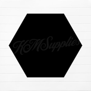 May include: A black hexagon shape with the text "KM Supplies" in a white cursive font.