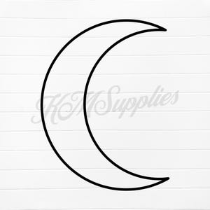 May include: A black crescent moon shape, outlined in a thick line, against a white background.