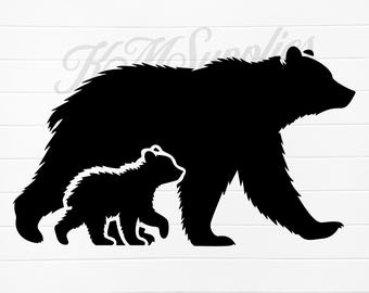 Bär und Junges svg, Mama und Babybär Bild, Bärensilhouette, Bärensilhouette svg, Silhouette Bär, süßer Bär svg, süßer Bär png digital, Bär
