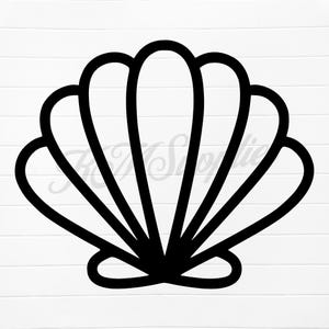 May include: A black and white outline of a seashell with a rounded shape and multiple ridges.