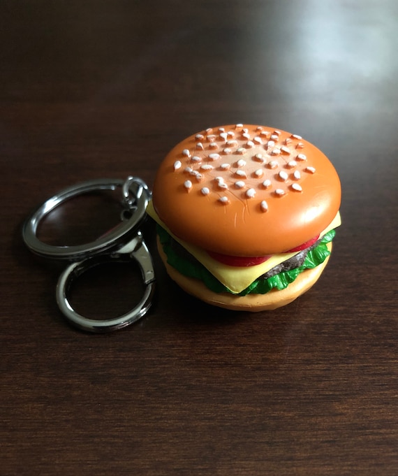 hamburger, hamburger keychain, fast food, funny key chain, funny keychain, funny keyring, funny key ring, fun keychain, fun key chains, gift